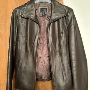 East 5th brown leather jacket; size medium